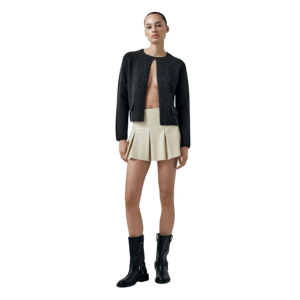 Zara Faux Leather Pleated Raw Hem Mini Skirt